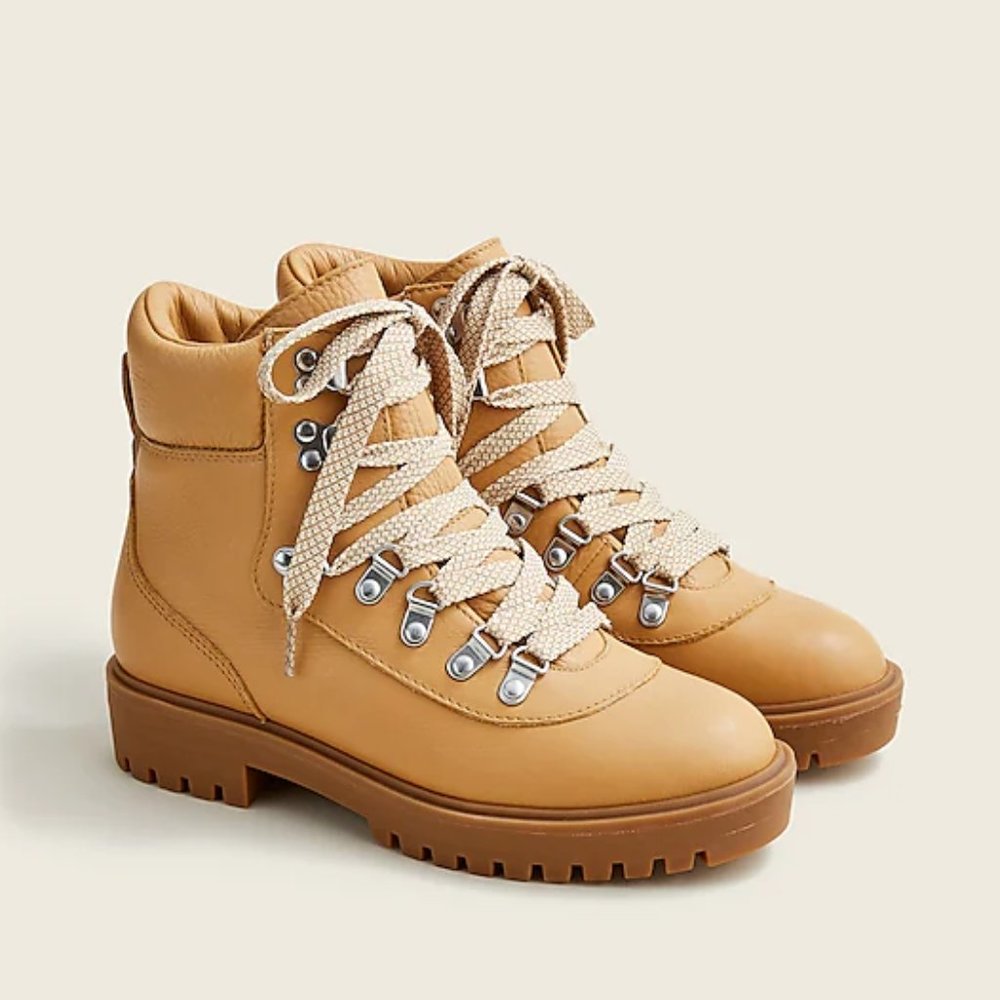 NIB J. Crew Lightweight Leather Nordic Boots - Light Caramel